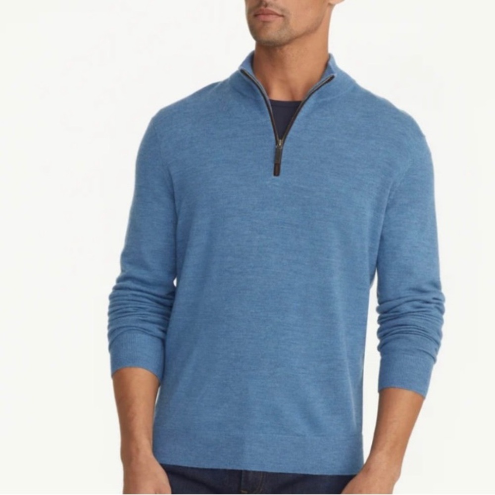 UNTUCKit Blue Merino Wool Quarter Zip Sweater